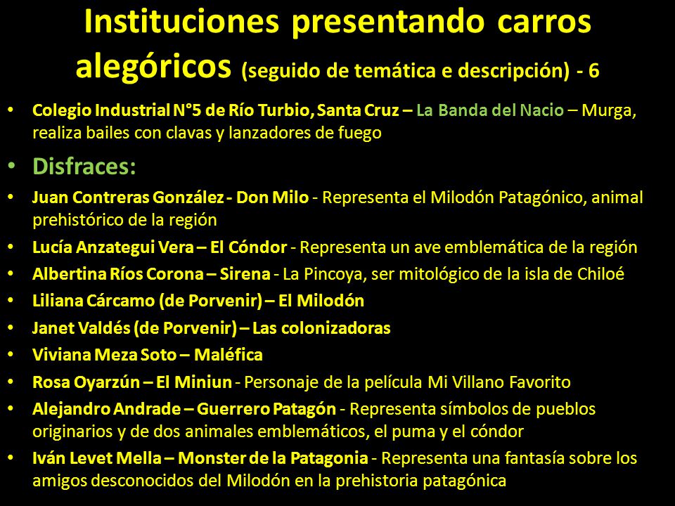 Instituciones presentando carros alegóricos (seguido de temática e descripción) - 6