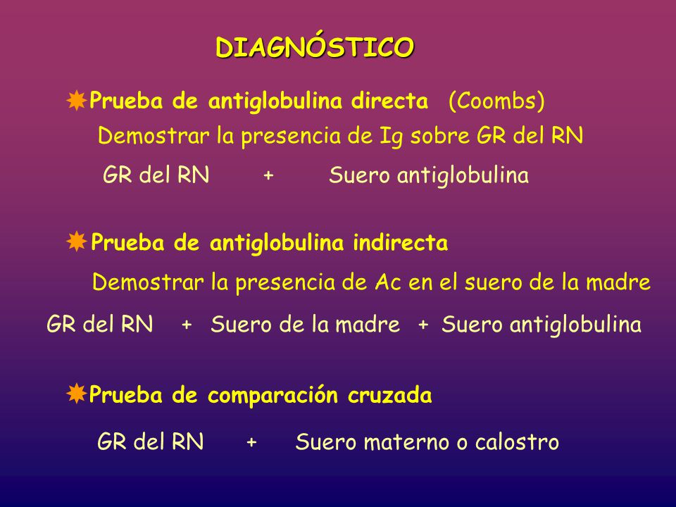    DIAGNÓSTICO Demostrar la presencia de Ig sobre GR del RN