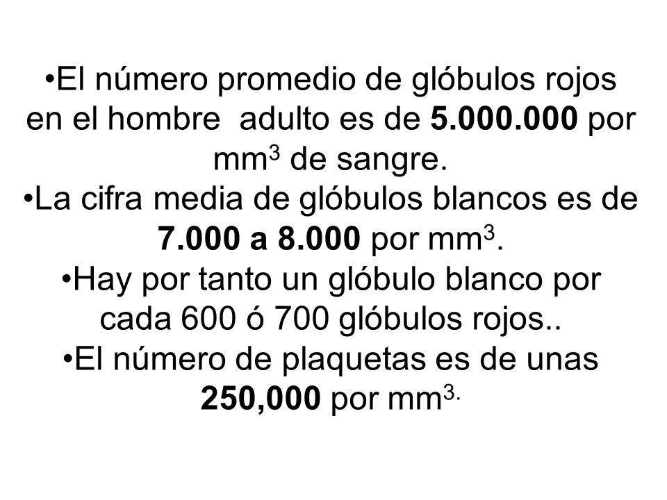 La cifra media de glóbulos blancos es de a por mm3.