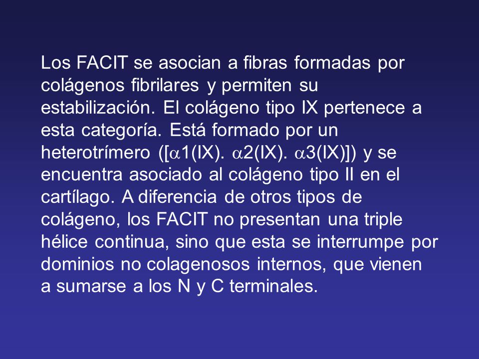Los FACIT se asocian a fibras formadas por colágenos fibrilares y permiten su estabilización.