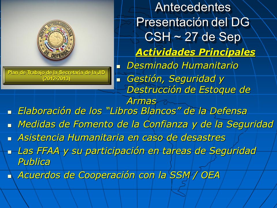 Antecedentes Presentación del DG CSH ~ 27 de Sep