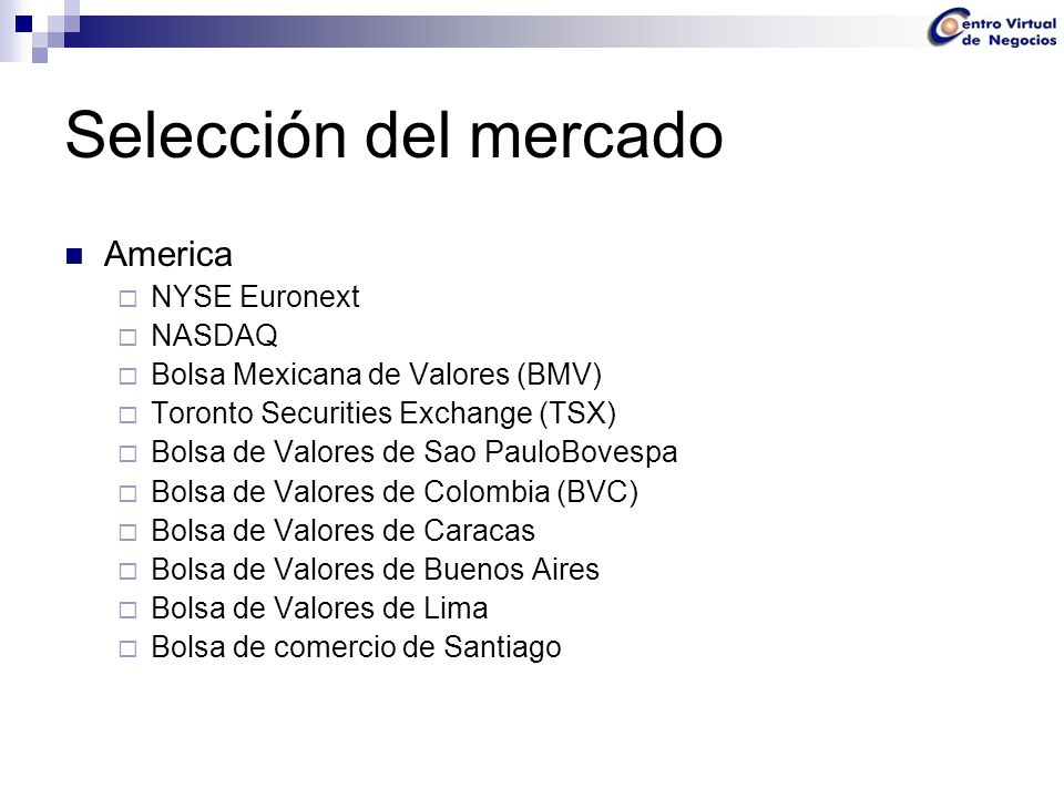 Selección del mercado America NYSE Euronext NASDAQ