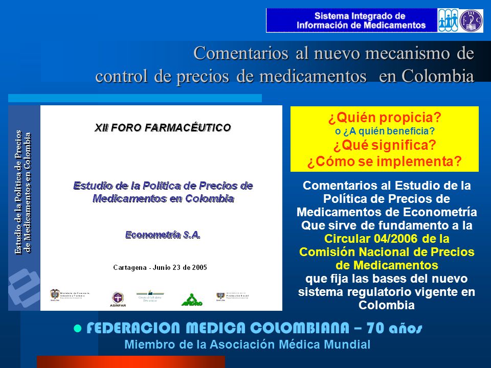 Comentarios al nuevo mecanismo de control de precios de medicamentos en Colombia