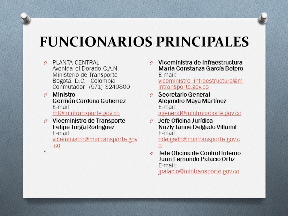 FUNCIONARIOS PRINCIPALES