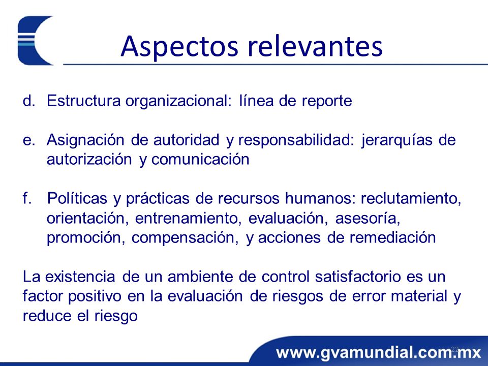 Aspectos relevantes d. Estructura organizacional: línea de reporte