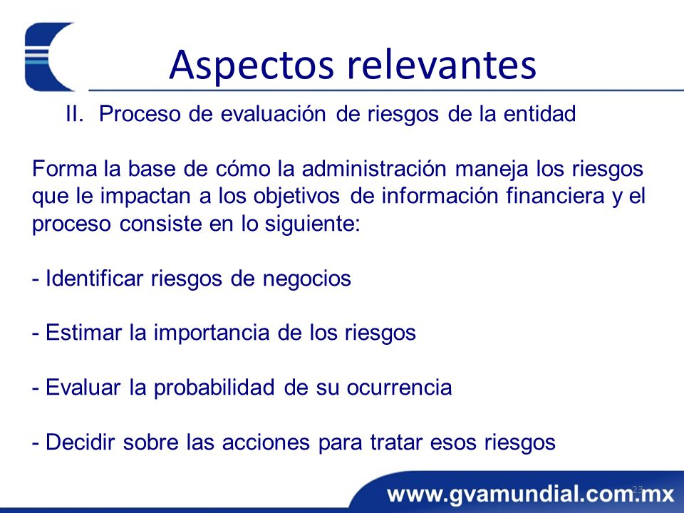 Aspectos relevantes II. Proceso de evaluación de riesgos de la entidad