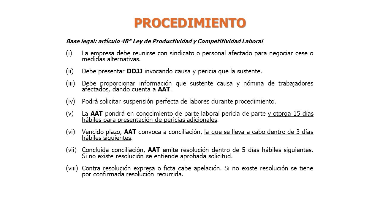 PROCEDIMIENTO Base legal: artículo 48° Ley de Productividad y Competitividad Laboral.