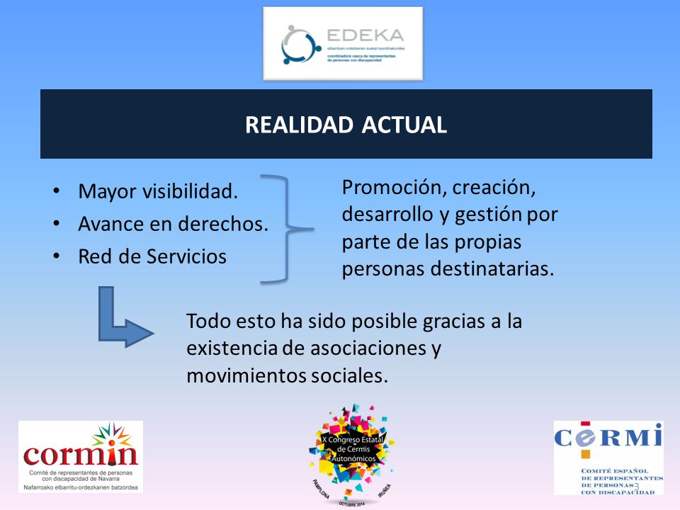 REALIDAD ACTUAL Promoción, creación, desarrollo y gestión por parte de las propias personas destinatarias.