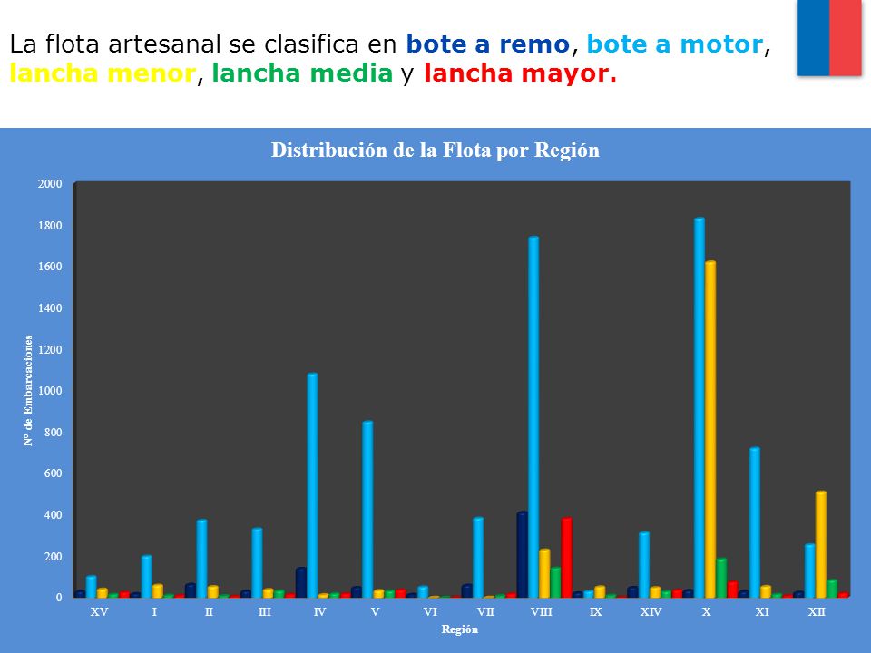 La flota artesanal se clasifica en bote a remo, bote a motor, lancha menor, lancha media y lancha mayor.