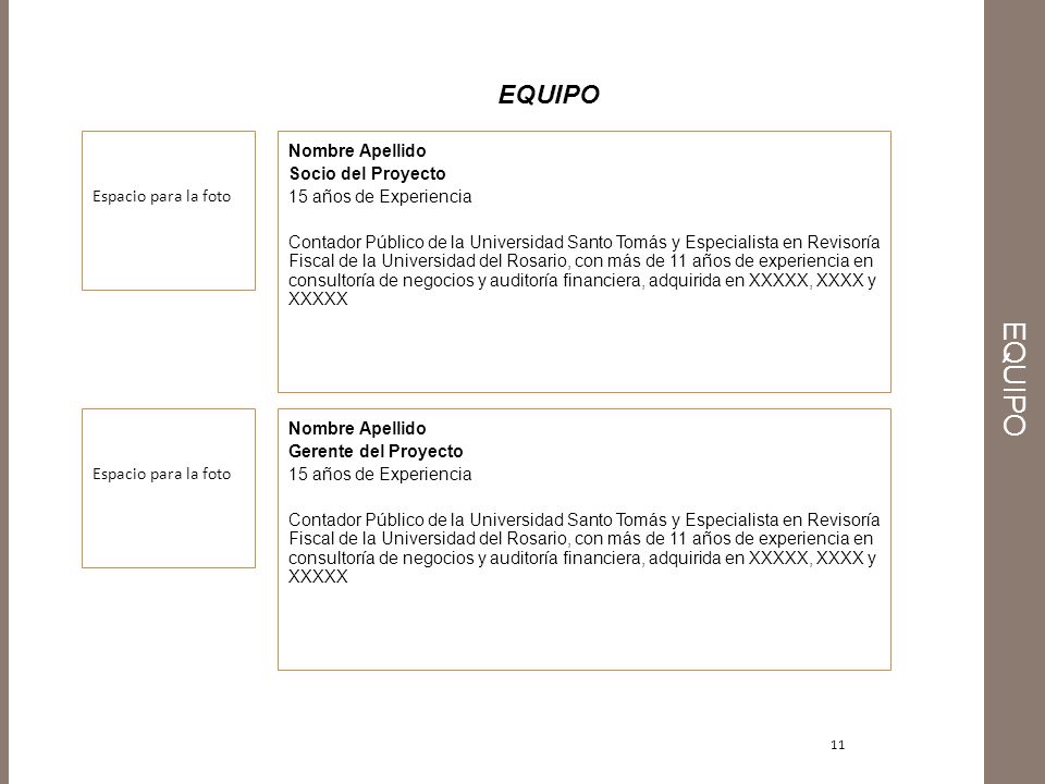 EQUIPO EQUIPO Espacio para la foto Nombre Apellido Socio del Proyecto