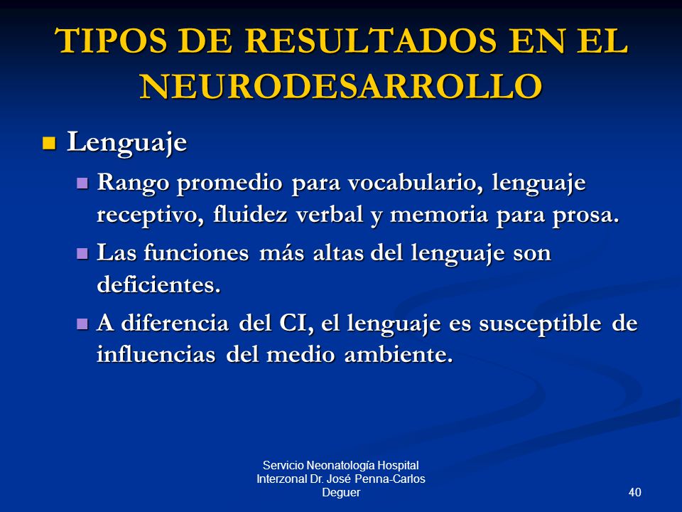 TIPOS DE RESULTADOS EN EL NEURODESARROLLO