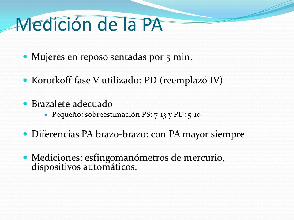 Medición de la PA Mujeres en reposo sentadas por 5 min.