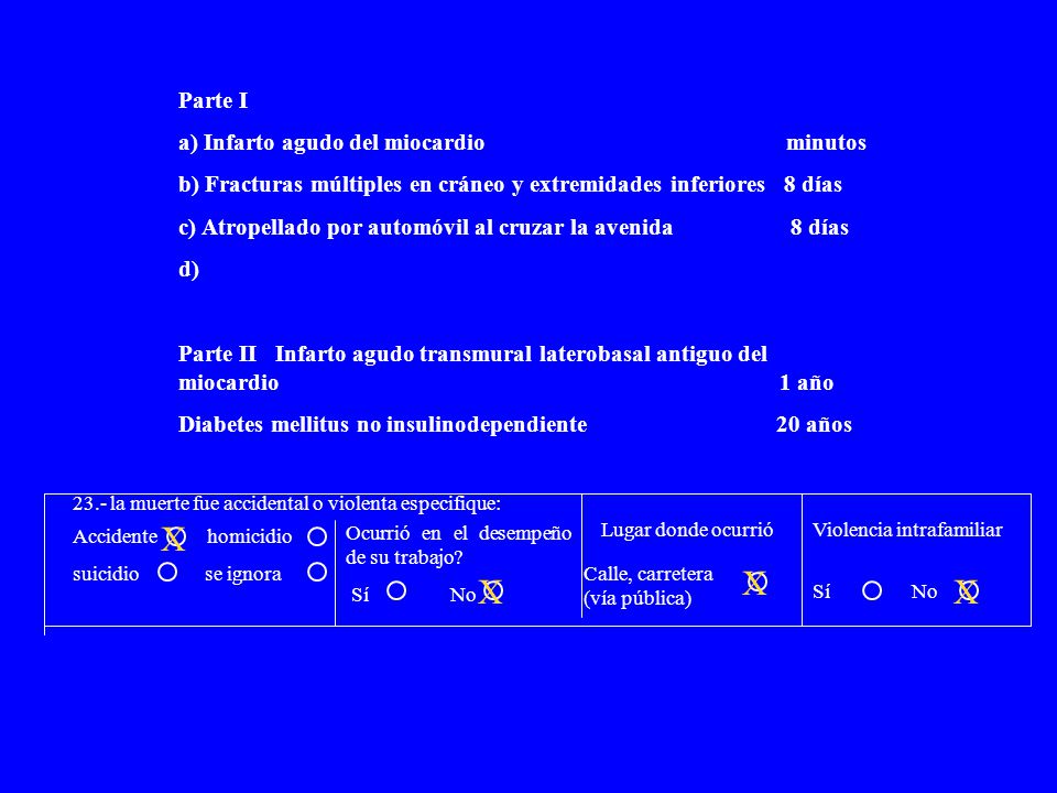 X X X X Parte I a) Infarto agudo del miocardio minutos