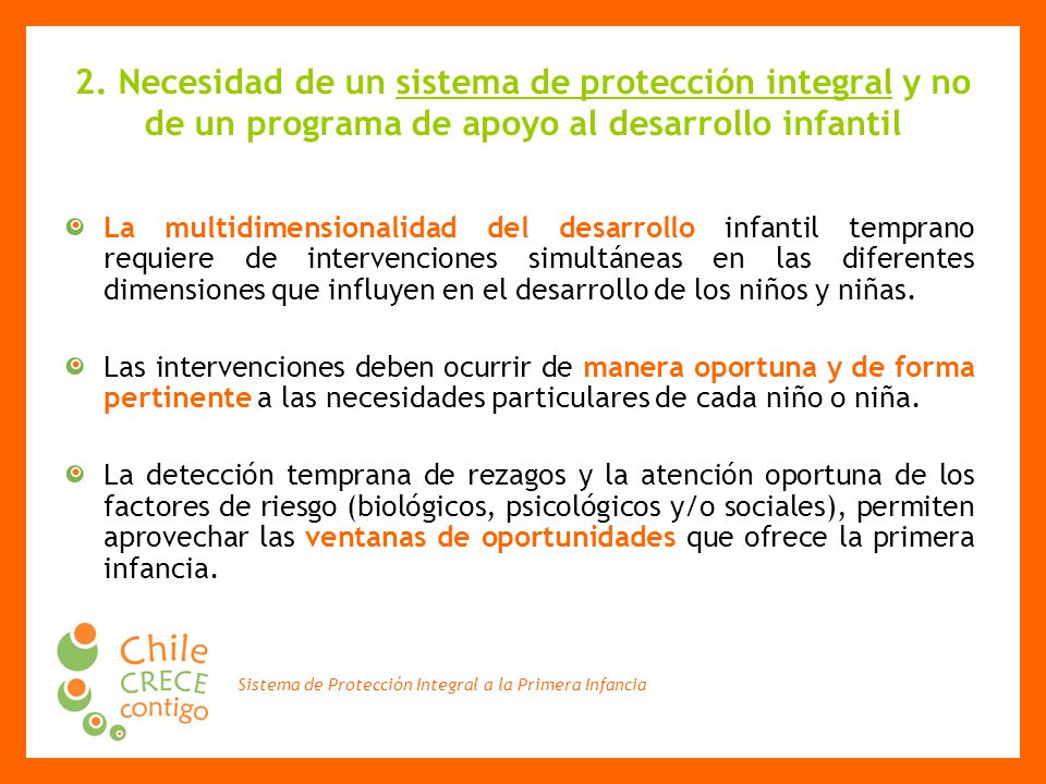 2. Necesidad de un sistema de protección integral y no de un programa de apoyo al desarrollo infantil