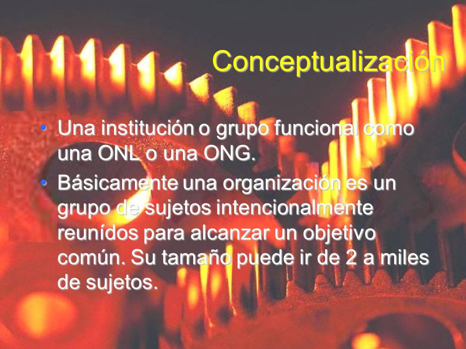 Conceptualización Una institución o grupo funcional como una ONL o una ONG.