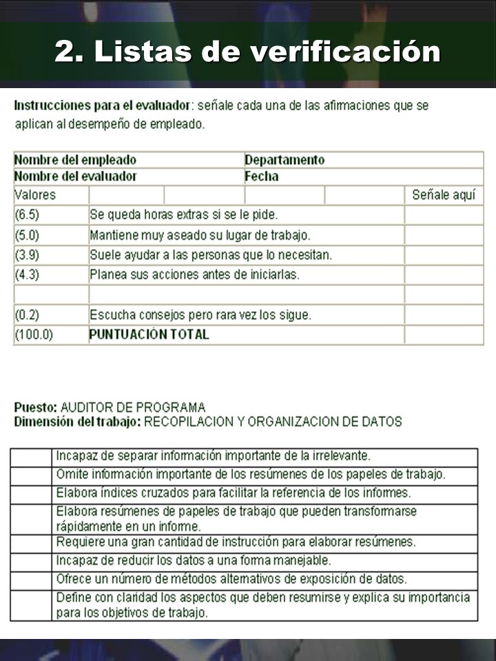 2. Listas de verificación