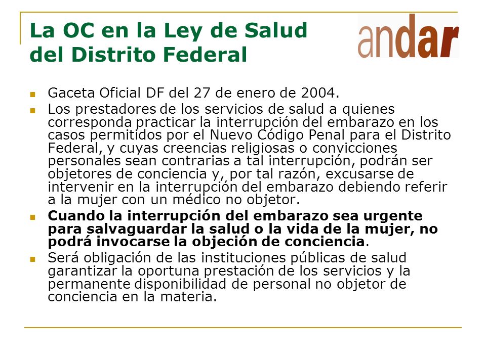 La OC en la Ley de Salud del Distrito Federal