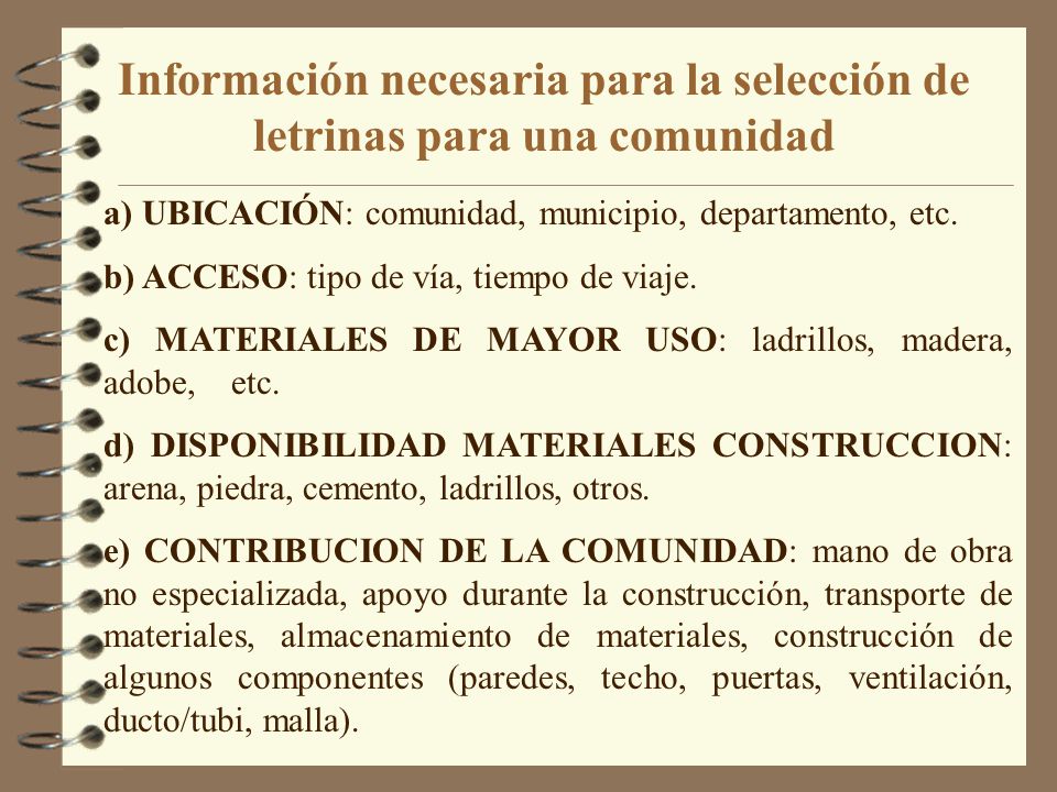 Información necesaria para la selección de letrinas para una comunidad