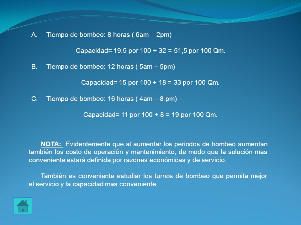 Tiempo de bombeo: 8 horas ( 6am – 2pm)
