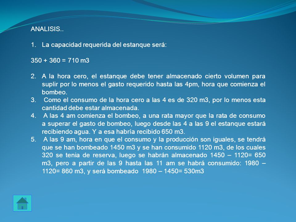 ANALISIS.. La capacidad requerida del estanque será: = 710 m3.