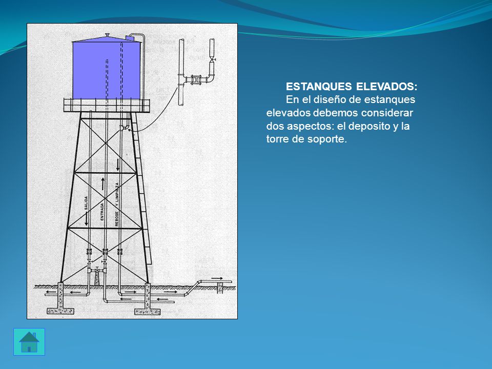 ESTANQUES ELEVADOS: En el diseño de estanques elevados debemos considerar dos aspectos: el deposito y la torre de soporte.