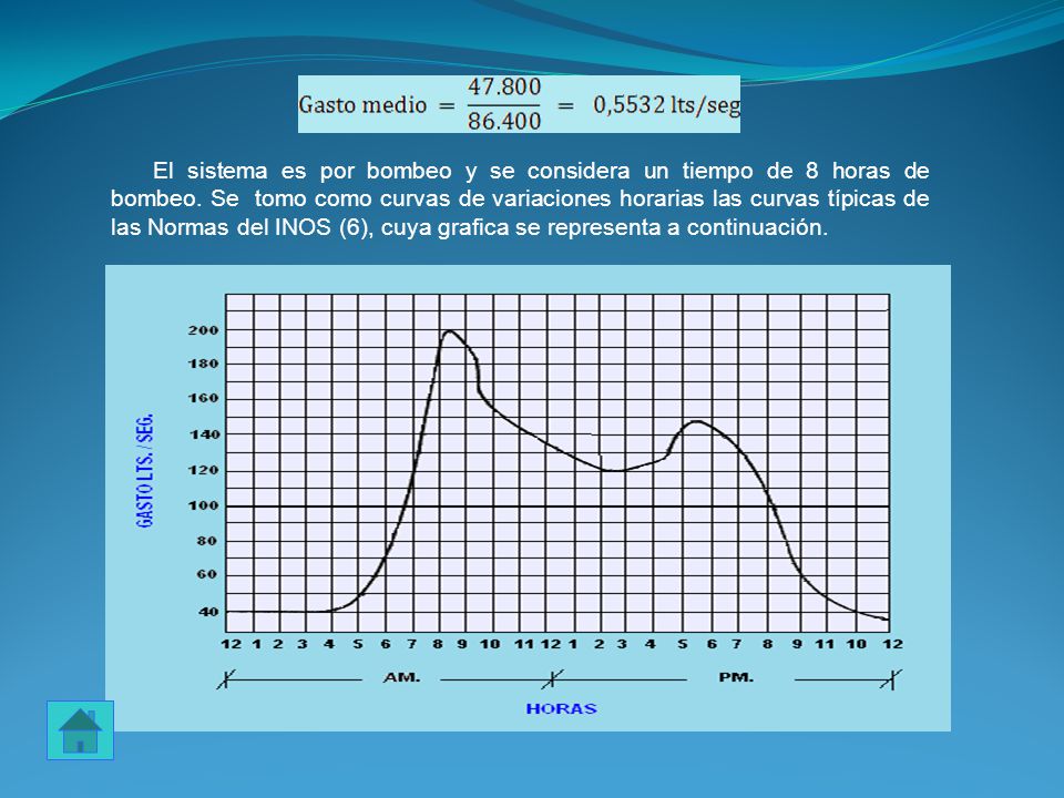 El sistema es por bombeo y se considera un tiempo de 8 horas de bombeo
