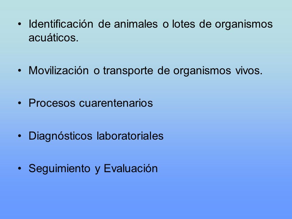 Identificación de animales o lotes de organismos acuáticos.