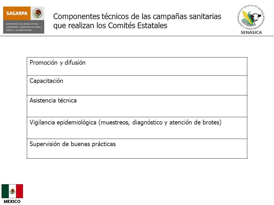 Componentes técnicos de las campañas sanitarias que realizan los Comités Estatales
