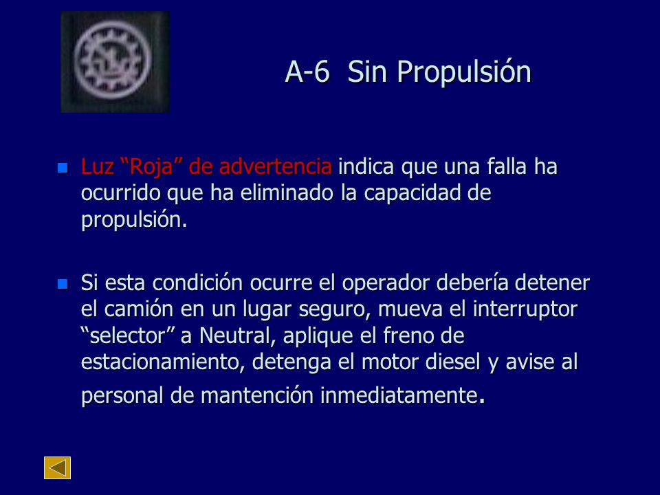 A-6 Sin Propulsión Luz Roja de advertencia indica que una falla ha ocurrido que ha eliminado la capacidad de propulsión.