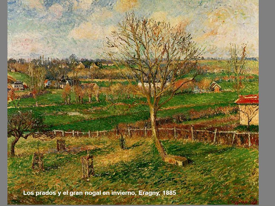 Los prados y el gran nogal en invierno, Eragny, 1885