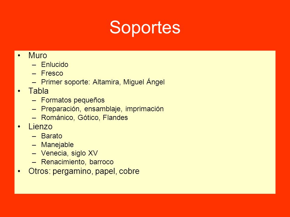 Soportes Muro Tabla Lienzo Otros: pergamino, papel, cobre Enlucido