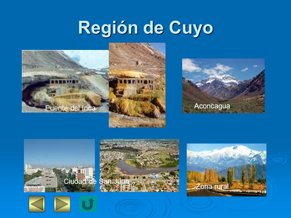 Región de Cuyo Aconcagua Puente del Inca Ciudad de San Juan Zona rural