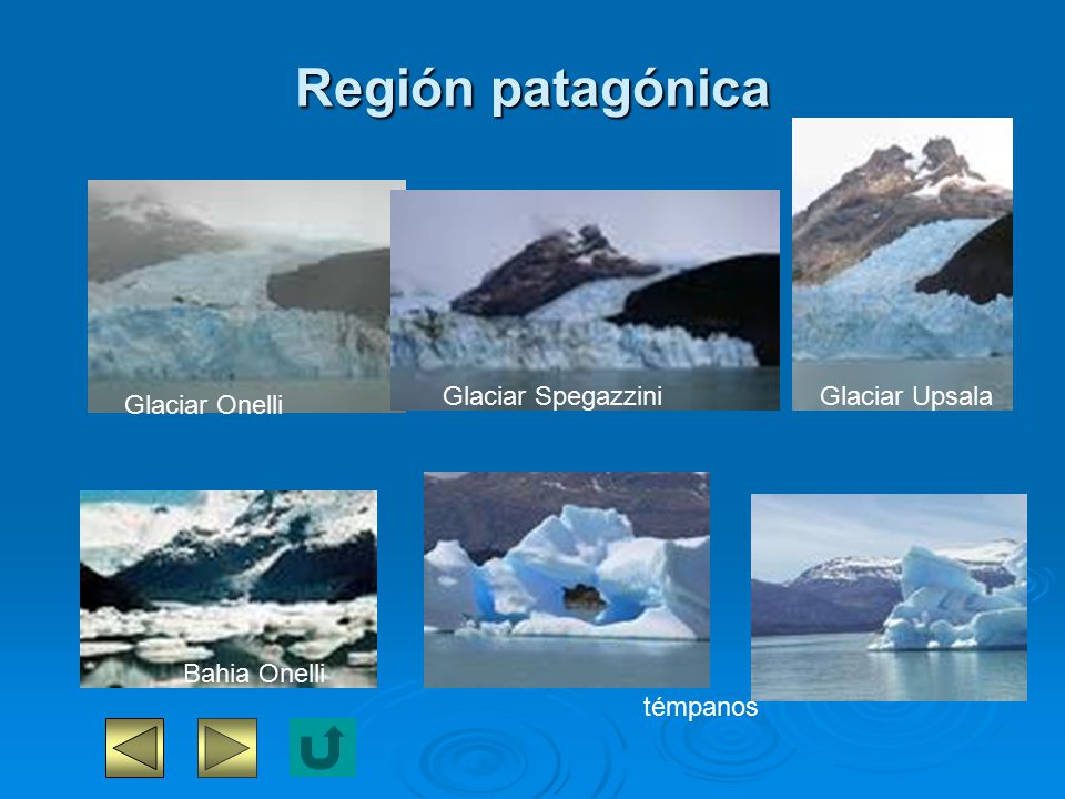 Región patagónica Glaciar Spegazzini Glaciar Upsala Glaciar Onelli