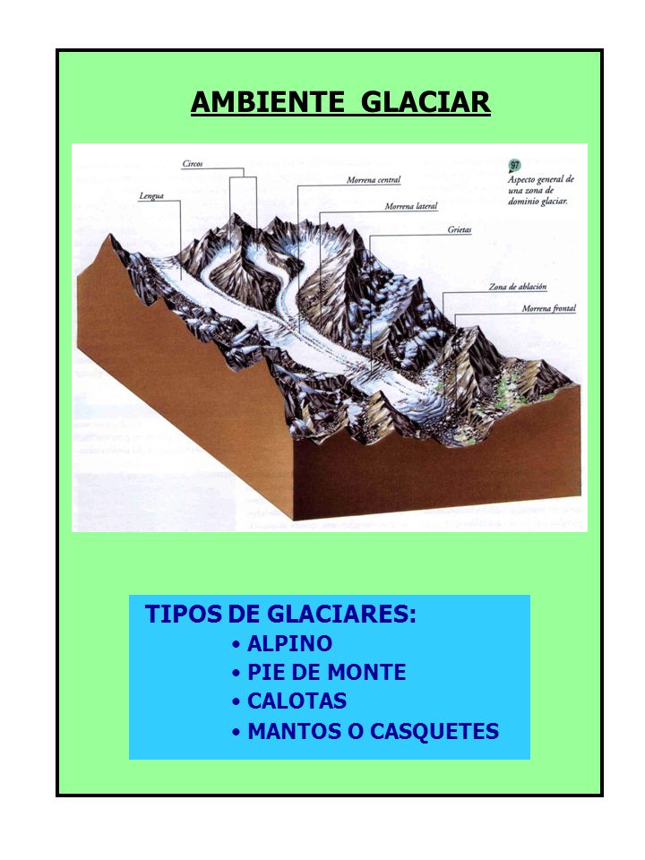 AMBIENTE GLACIAR TIPOS DE GLACIARES: ALPINO PIE DE MONTE CALOTAS