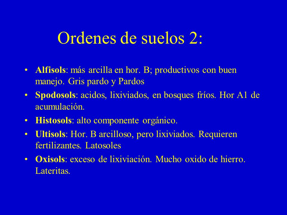 Ordenes de suelos 2: Alfisols: más arcilla en hor. B; productivos con buen manejo. Gris pardo y Pardos.