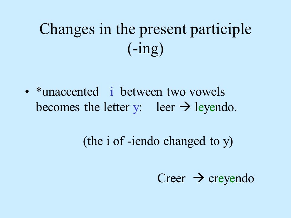Changes in the present participle (-ing)