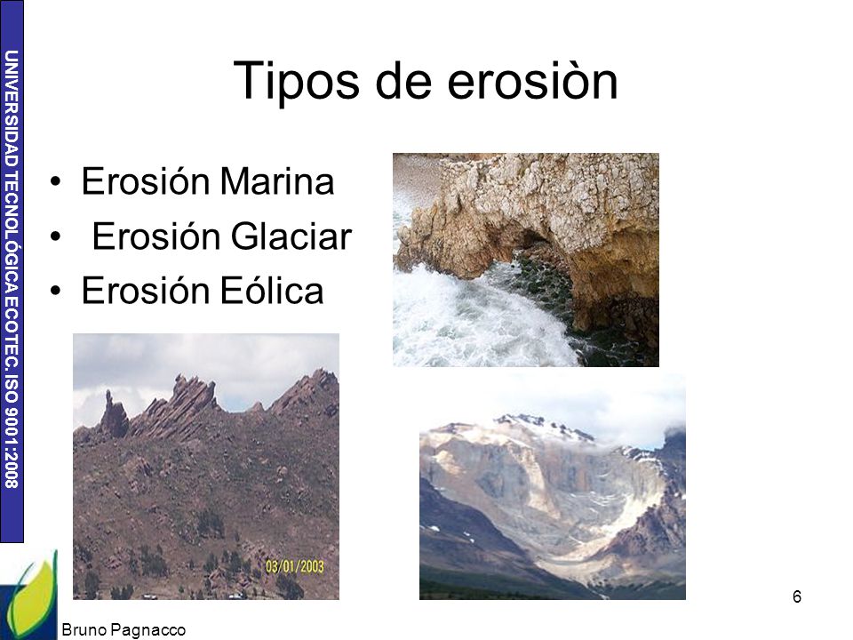 Tipos de erosiòn Erosión Marina Erosión Glaciar Erosión Eólica