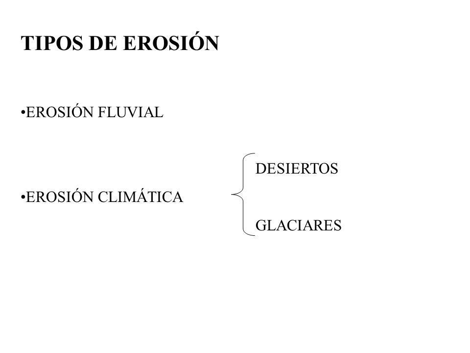 TIPOS DE EROSIÓN EROSIÓN FLUVIAL DESIERTOS EROSIÓN CLIMÁTICA GLACIARES