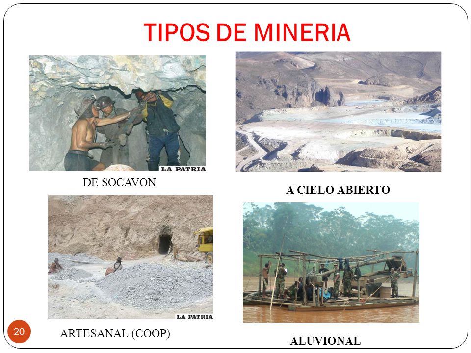 TIPOS DE MINERIA DE SOCAVON A CIELO ABIERTO ARTESANAL (COOP) ALUVIONAL