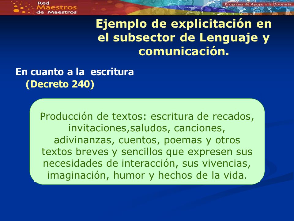 Ejemplo de explicitación en el subsector de Lenguaje y comunicación.