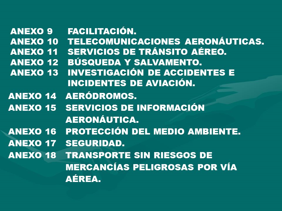 ANEXO 9 FACILITACIÓN. ANEXO 10. TELECOMUNICACIONES AERONÁUTICAS. ANEXO 11. SERVICIOS DE TRÁNSITO AÉREO.