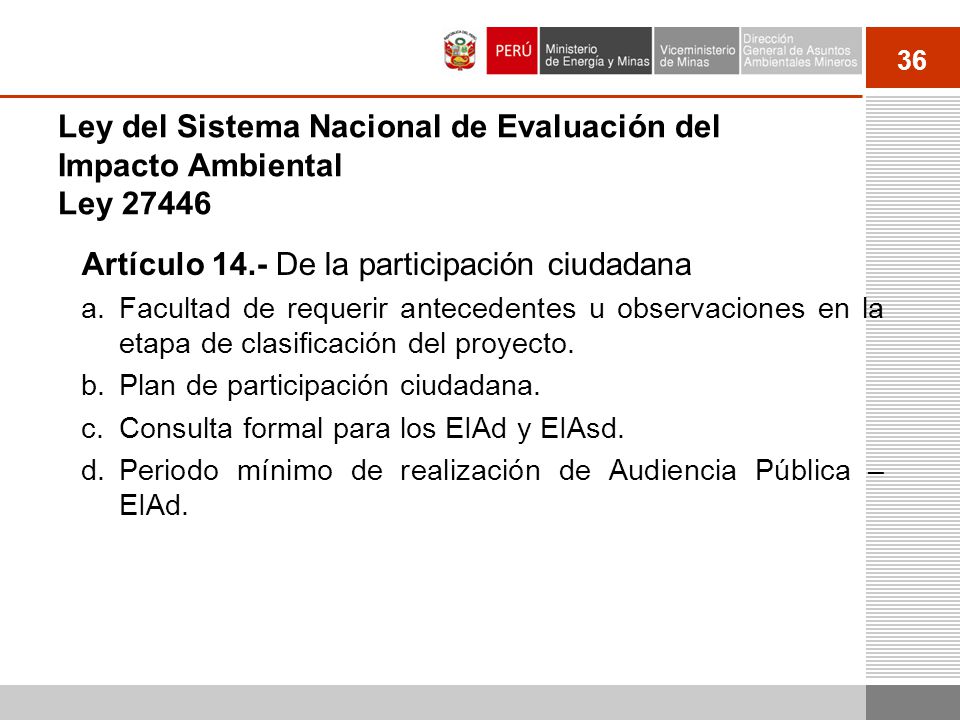 Ley del Sistema Nacional de Evaluación del Impacto Ambiental Ley 27446