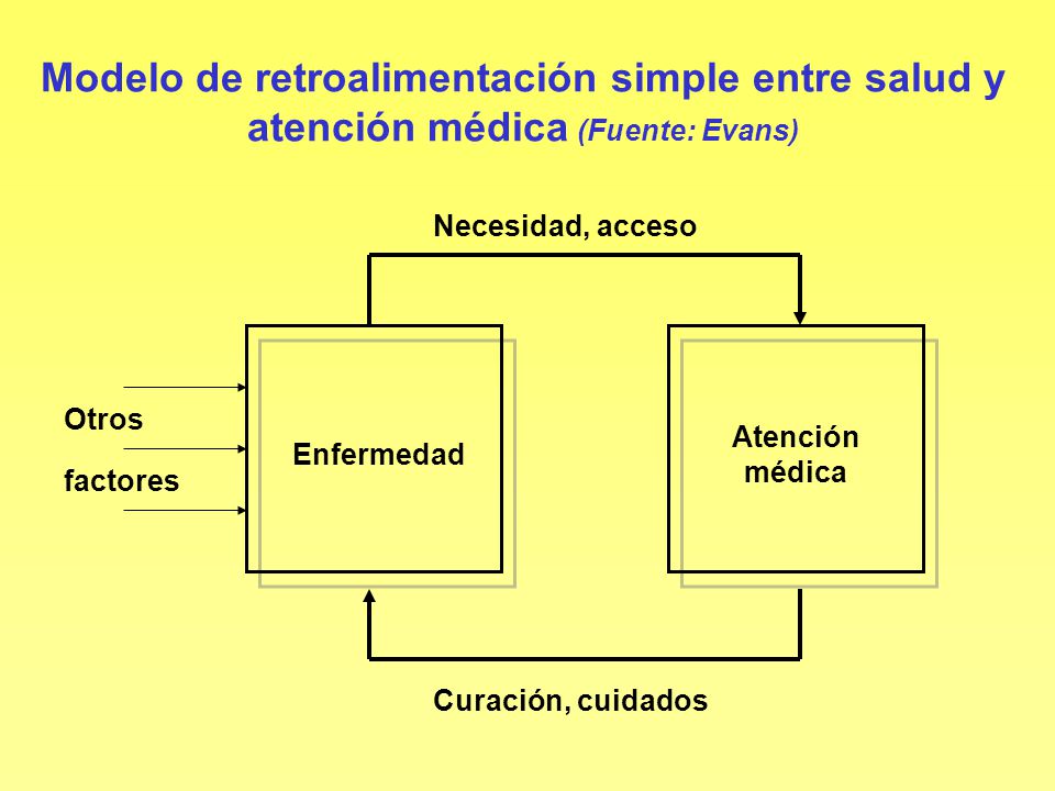 Modelo de retroalimentación simple entre salud y atención médica (Fuente: Evans)