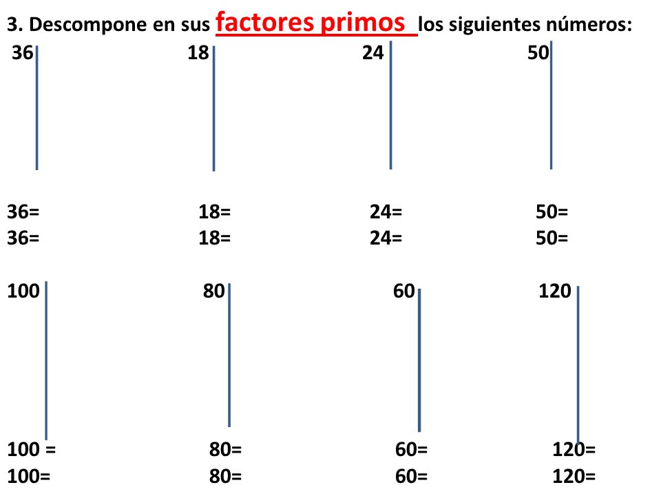 3. Descompone en sus factores primos los siguientes números: