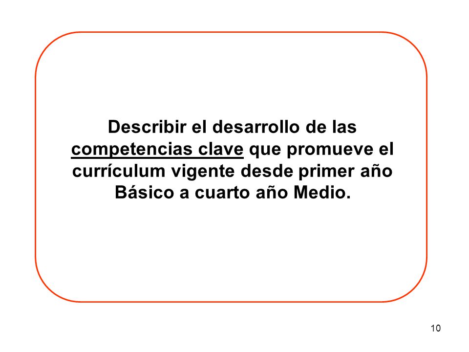 Describir el desarrollo de las competencias clave que promueve el currículum vigente desde primer año Básico a cuarto año Medio.