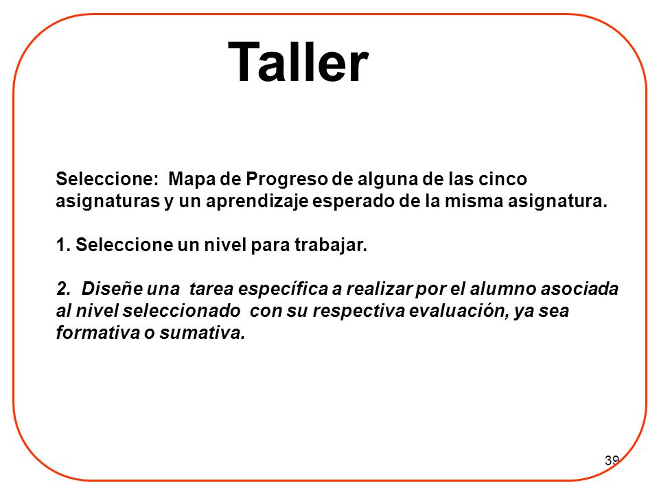 Taller Seleccione: Mapa de Progreso de alguna de las cinco asignaturas y un aprendizaje esperado de la misma asignatura.