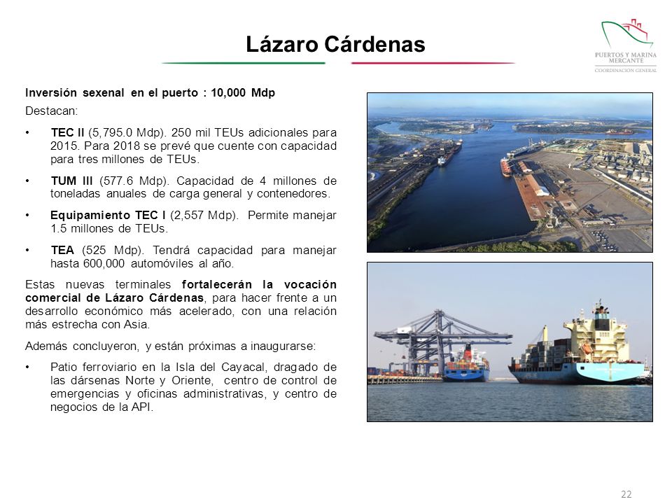 Lázaro Cárdenas Inversión sexenal en el puerto : 10,000 Mdp Destacan: