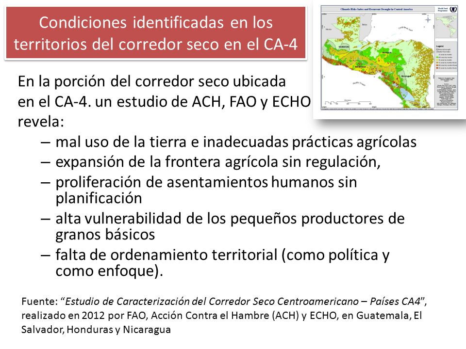 Condiciones identificadas en los territorios del corredor seco en el CA-4