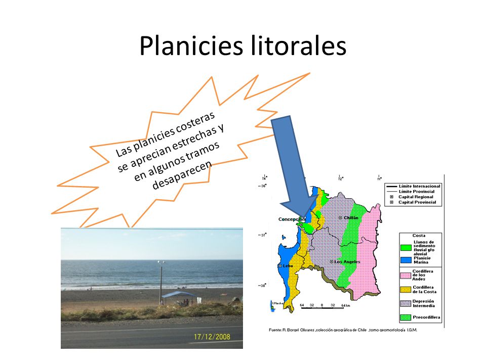 Planicies litorales Las planicies costeras se aprecian estrechas y en algunos tramos desaparecen