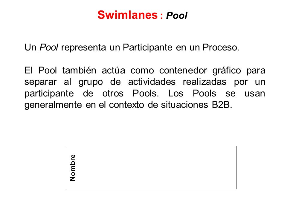 Swimlanes : Pool Un Pool representa un Participante en un Proceso.